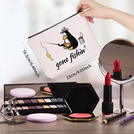 WCGXKO Gone Fishing Makeup Bag Video Game Inspired Gift Penguin Lover Gift (Penguin Fish Gift CA)