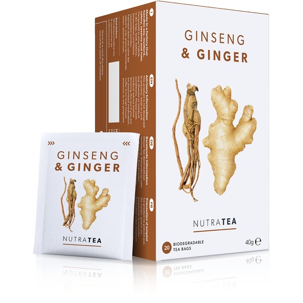 Nutra Tea - Ginger & Ginseng Tea - 40 Tea Bags - Herbal Tea – (2 Pack)