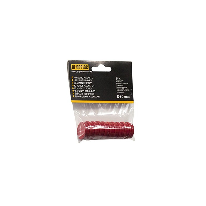 Bi-Office Pack of 10 Round Magnets 20 mm Red
