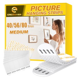EMITEVER Picture Hanging Strips Heavy Duty, Damage Free Hanging Picture Hangers, Picture Hanging Kit, Hanging Hooks Without Nails, Medium Wall Strips Adhesive Poster Sticky White 40-Pairs (80 Strips)