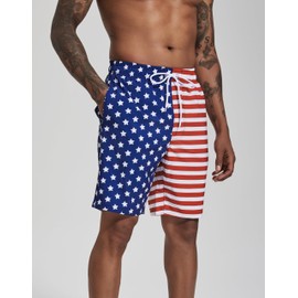 difficort Mens Swimming Trunks with Compression Liner Quick Dry Board Shorts Swimsuit with Zipper Pockets,Flag,X-Large