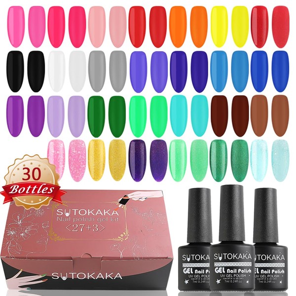 SUTOKAKA 30pcs Gel Nail Polish Kit, 27 Colors Hot Pink