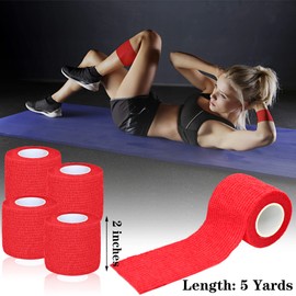 Chewarelly 8 Pack 2 in x 5 Yards Cohesive Wrap Self Adhesive Bandage Wrap Elastic Self Adherent Wrap Self Stick Vet Tape for Athletic, Wrist, Ankle, Knees, Pets (Red)