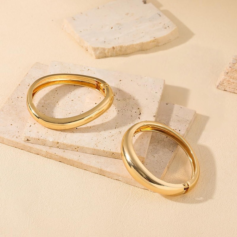 OXSHHGF 2PCS Chunky Gold Bangles Bracelets for Womens, Twisted Stackable