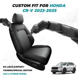 FEINEPRO for Honda CRV Seat Covers 2025 2024 2023 - Custom Fit CRV Seat Covers EX-L/EX/LX/Sport/Touring/Special Edition Hybrid & Gas - Leather CR-V Seat Cover Full Set Waterproof - Black and Gray