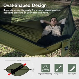 Travel Bird Camping Hammock with Mosquito Net and Ridge Rope, 290 * 140CM Large Space, Portable Lightweight Hanging Hammocks with Tree Straps for Outside, Hiking, Travel and Backpacking