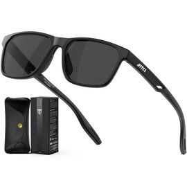ATTCL Rectangular Polarized Sunglasses for Men Women Driving Fishing Hiking UV400 Ultra‑Light TR90 Sun Glasses K502 Black-Grey