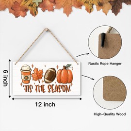 Fall Decorations for Home Office Front Door Decor Signs, Fall Sign, Fall Decor, Tis the Season Sign, Autumn Wall Hanging Decor 12 X 6 Inch