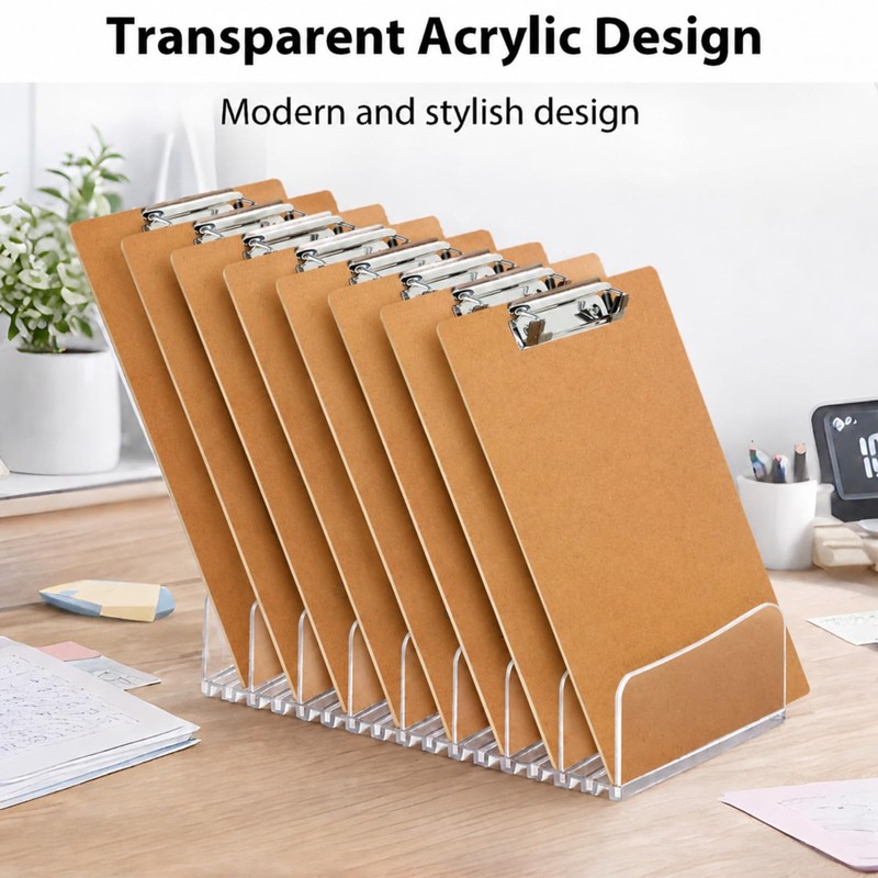 2Pcs Acrylic Adjustable Clipboard Holder, 9 Slot Organizer Display Stand