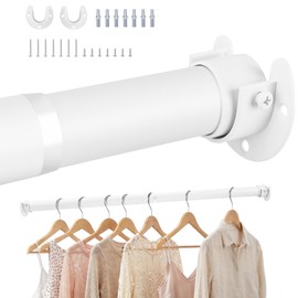 WARDENIX Adjustable Closet Rod for Hanging Clothes, 17-28inch Heavy Duty Metal tension clothes rod，1.3Inches Closet Pole with Hardware Kit for Closet Organization Laundry Room RV, White