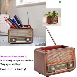 Funny live 4.7 Inches Retro Radio Shape Desktop Decoration Resin Crafts Ornaments Home Office Personality Multi-purpose Succulent Plant Pot | Pen Holder (Dark Brown)