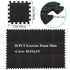 LOPYXBR 20 PCS 12" x 12" x 0.4" Exercise Mats for Home Workout Black Gym Flooring for Home Gym Floor Mats Eva Foam Floor Tiles Interlocking Foam Tiles Workout Mats for Home Gym, Cover 20 SQ.FT