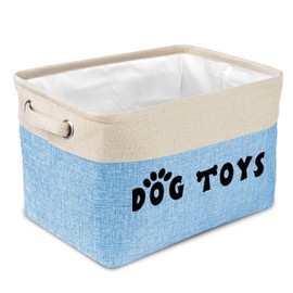 PET ARTIST Dog Toy Basket, Collapsible Dog Toy Bin Box with Comfortable Handles, Large Pet Toy Storage Organizer for Accessories, Toys, Coat & Clothing, Blanket & Leash, Blue, 15"x11"x9"