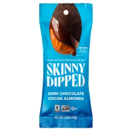 SkinnyDipped Dark Chocolate Cocoa Almonds, Chocolate Covered Almonds, Low Sugar, Gluten Free, Healthy Snack, 1.2 Ounce Bags (Pack of 15)