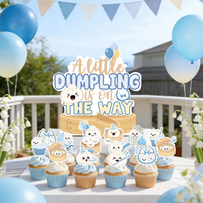 GRULLIN Blue Little Dumpling Baby Shower Cupcake Topper with Themed