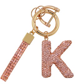 Initial Letter Keychains Cute Keychain for Women Girl Pink Crystal Bling Car Key Fob Keychain Charms for Backpack Accessories (K Champagne)
