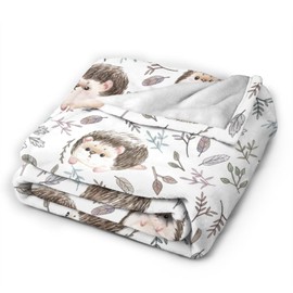 Cute Hedgehog Autumn Leaves Blanket, Soft Blankets Flannel Bed Throw Cozy Lightweight Plush Gifts for Kids Boys Girls Women Men Sofa Couch Bedroom Warm All Season, Home Decor, Small 50"x40"