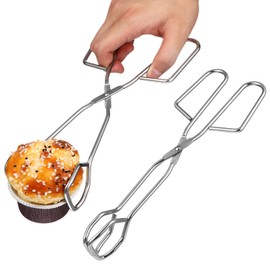 Hemoton Pack of 2 Stainless Steel Food Tongs Scissors Cooking Tongs Bread Food Clips Barbecue Tongs for Kitchen Camping Outdoor - Silver