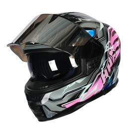 HAX Force Glow-in-The-Dark Aerodynamic Full Face Helmet for Street & E-Bikes DOT & ECE Certified - Enhanced Dual Visor, Adult Size, Pinlock Ready Thunder Pink M