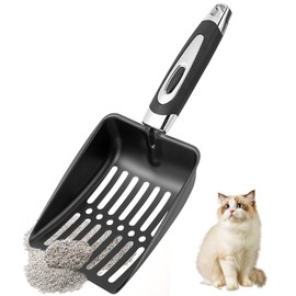 NewGF Stainless Steel Cat Litter Scoop,Metal Cat Litter Scoop,Kitty Metal Scooper,Sturdy Mesh Scooper,Suitabla Cat Scooper for Cat Litter Box-Black