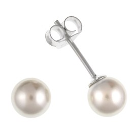10MM White Simulated/Faux Pearl Stud Earrings/Ear Studs - 925 Sterling Silver