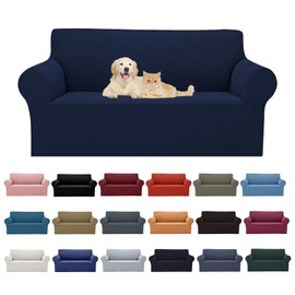 Cupuamon 2026 New Stretch Loveseat Sofa Slipcovers Couch Cover for 2 Cushion Furniture Protector Sofa Covers with Elastic Bottom Jacquard Fabric Small Checks for Pets, Kids - Navy