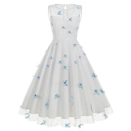 Summer White Dress with Butterflies for Women Sheer White Butterfly Dress Embroidered Butterfly Dress for Women Valentine's Butterfly Print Sleeveless Dress A Line Short White Cocktail Dress White L