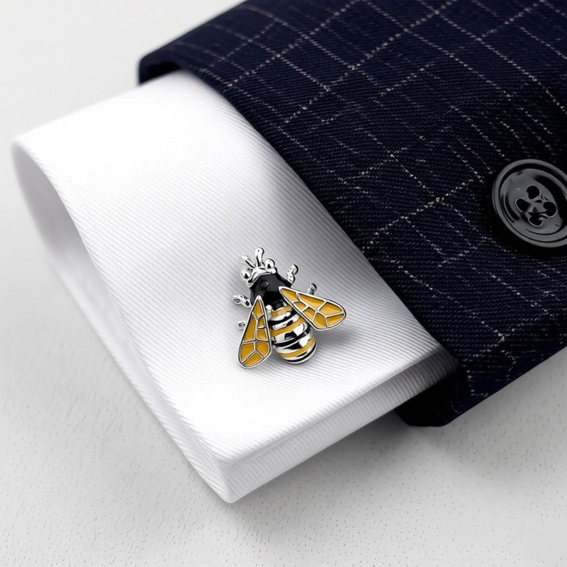 QINGANRAN Cute Bee Cufflinks for Men Insect Design Accessory
