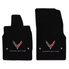 Lloyd Mats New! 2020 - 2025 Chevy Corvette Black Floor mats w/ Corvette Embroidered Logo - A-CARBON CORVETTE
