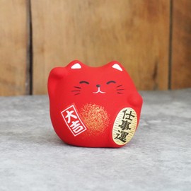 COTONOHA Banko Ware Maneki Neko - 2.2-Inch Small Lucky Cat Figurine for Good Fortune Made in Japan (Red)