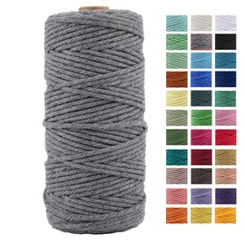 3mm x 109Yards Macrame Cord Thick Natural Cotton Macrame Rope, 4 Strand Twisted Cotton Cord Rope for Soft Macrame Natural Color Handmade Wall Hanging, Plant Hanger, Craft, Knitting, Decorative Project