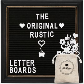 Black Felt Letter Board with Rustic Black Wood Farmhouse Vintage Frame and Stand by Felt Creative Home Goods 10x10 Inch Changeable Message Board 350 White Alphabet Letters, Numbers, Emojis