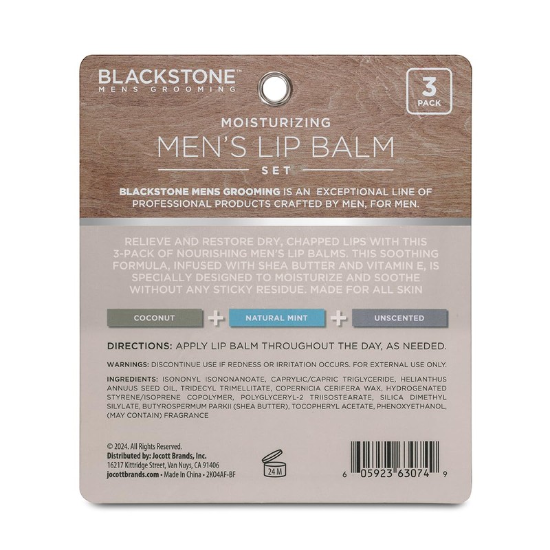 Blackstone Moisturizing Lip Balm Set 3 pack Coconut, Natural Mint,