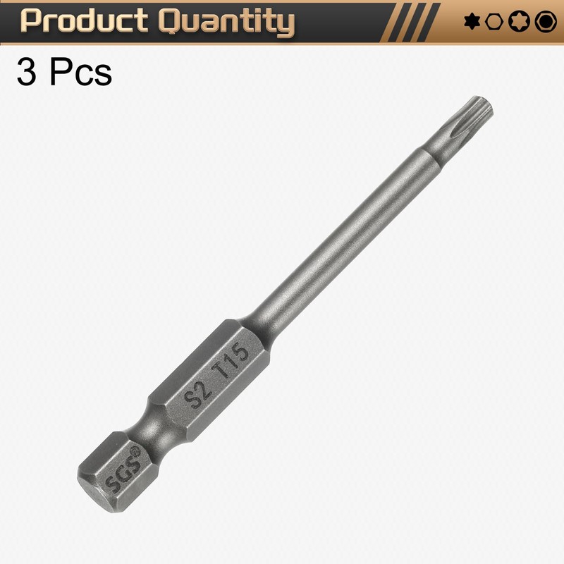 sourcing map 3pcs T15 Torx Head Screwdriver Bit 1/4" Hex