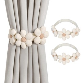 Curtain Tiebacks | Magnetic Wood Bead Curtain | Sunflower Curtain Tieback Boho | Simple Elegant DIY Curtain Holdbacks | Accessories Wall Decoration for Home Office (2, Sunflower Curtain)