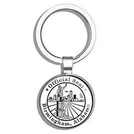 HJ Media Round Birmingham City Seal (Logo al Alabama) Metal Round Metal Key Chain Keychain Ring