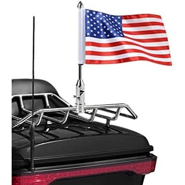 Motorcycle Flag Pole Fold Down 90° and American Premium Double Sided USA Flag Flagpole Holder Bracket Fit for 1/2'' Round Tubular Luggage Racks For Harley Touring Spring Honda Goldwing etc.