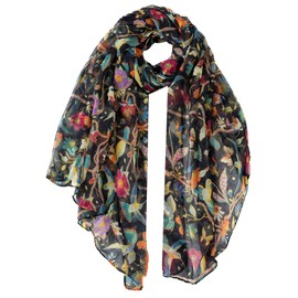 World of Shawls Winter Christmas Robin Bird Print Girls Lady Women Colorful Long Cute Scarf Wraps Shawl Soft Scarves Maxi (Multi Colour Birds Black)