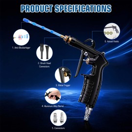 Pistola per pulizia ad aria compressa, Pistola di Scarico a Secco Blow Gun con 2 Ugelli, pistola ad aria compressa in Alluminio, Pulizia Interni Auto Rapida ed Efficiente per Sedili, Cruscotto