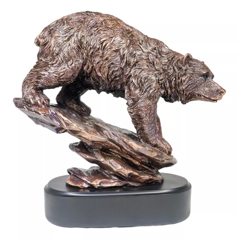Wildlife Large Grizzly Bear Going Down Hill Bronze Electroplated Resin