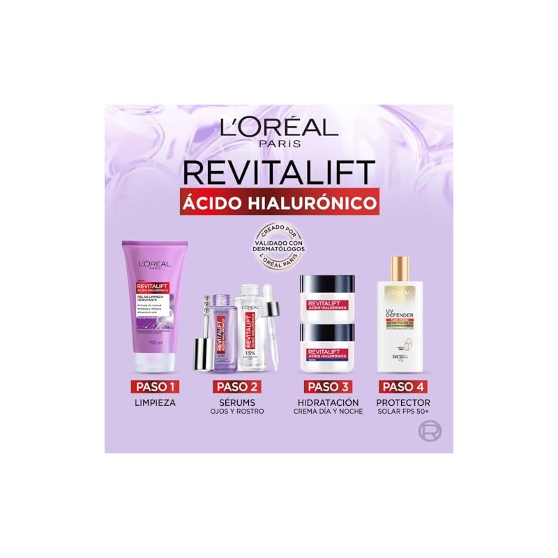 L'Oréal Paris Kit Revitalift Ácido Hialurónico, Rutina Antiedad Completa para