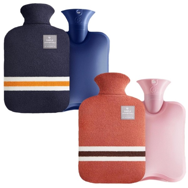 IPPON Hot Water Bottle, Eco Hot Water Bottle, Set of 2, Capacity 0.6 gal (2 L), Water Filling Type, PVC, Soft, Cover Included, Hot Water Tampo, Energy Saving, No Electricity Required, Can Be Used Repeatedly, Cold Protection, Warm, Heated Comforter, No.41