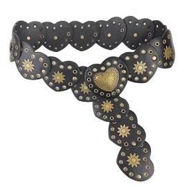 AWOCAN Western Belts for Women Wide Disc Belts Hollow Heart Leather Belt Cowboy Metal Buckle Vintage Soft Belt for Jeans Dresses (black)