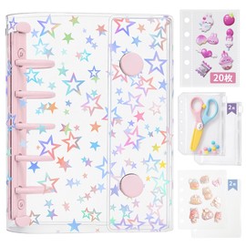 GOKEI Transparent Binder Sticker Notebook Plastic Board M5 Size Mini [Binder×1 piece, Refill×20 sheets, Zippered Pocket×2 sheets, Underlay×2 sheets] 3-layer structure PP sheet Card pocket Sticker