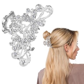 Mabor Elegant Rhinestone Hair Claw Clip for Women – Sparkling Silver Alloy Jaw Clip, Vintage Bling Hair Accessory for Party, Wedding, Dinner & Special Occasions