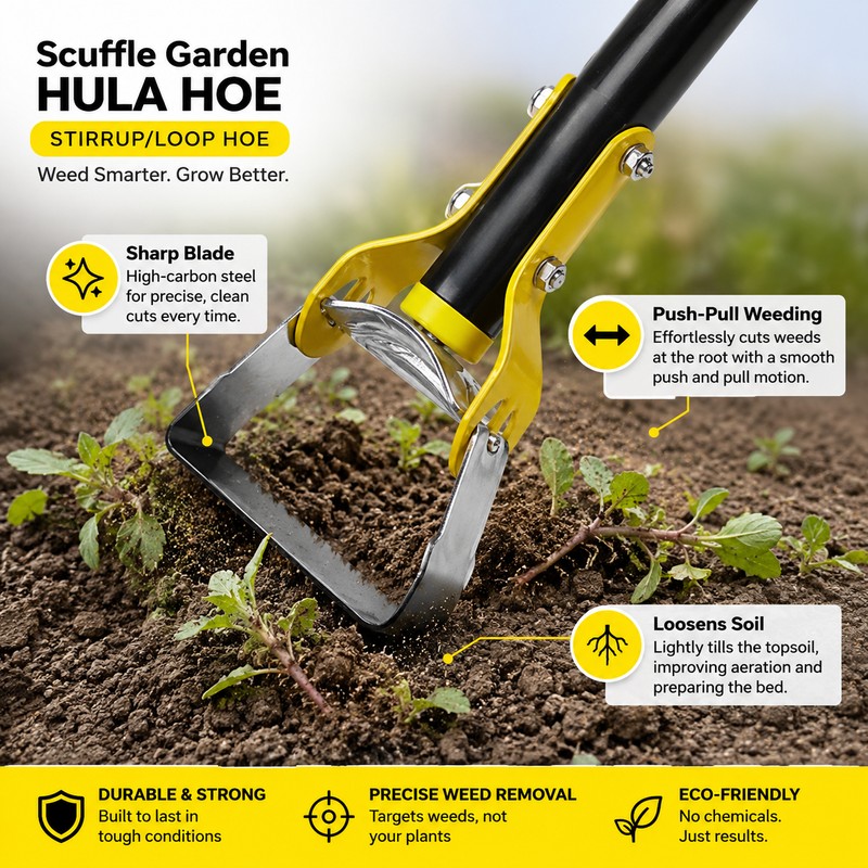 Scuffle Garden Hula Hoe for Weeding – Push-Pull Stirrup Weeder
