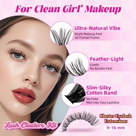 WLF Lash Clusters, 640 Pcs 2 Style 30D+40D Natural Cluster Lashes Individual Lashes D Curl Eyelashes Cluster Extensions DIY Wispy Fluffy Clusters Eyelash Extensions False Eyelashes(Mix9-16 mm)
