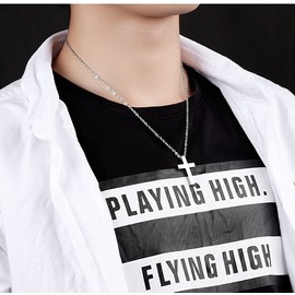 AIKS Jewelry Brand Popular Cross Necklace for Women Simple Cross Pendant Silver Stainless Steel Necklace Pair Couples Good Luck Amulet Necklace New York Style, Stainless Steel