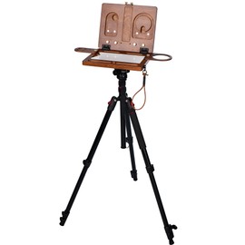 DJAR Medium Watercolor Art Easel with Tripod, Portable Beech Wood Artist Painting Stand for Adults, Brushes & Pail Holder, Adjustable Travel Easel, Walnut