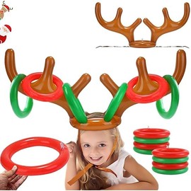 Christmas Inflatable Ring Toss Game, Pack of 11 Inflatable Antlers Ring Throwing Game Set, for Family Game, Office, Party Game, Christmas, Holiday, New Year Party, Fun Games (B)